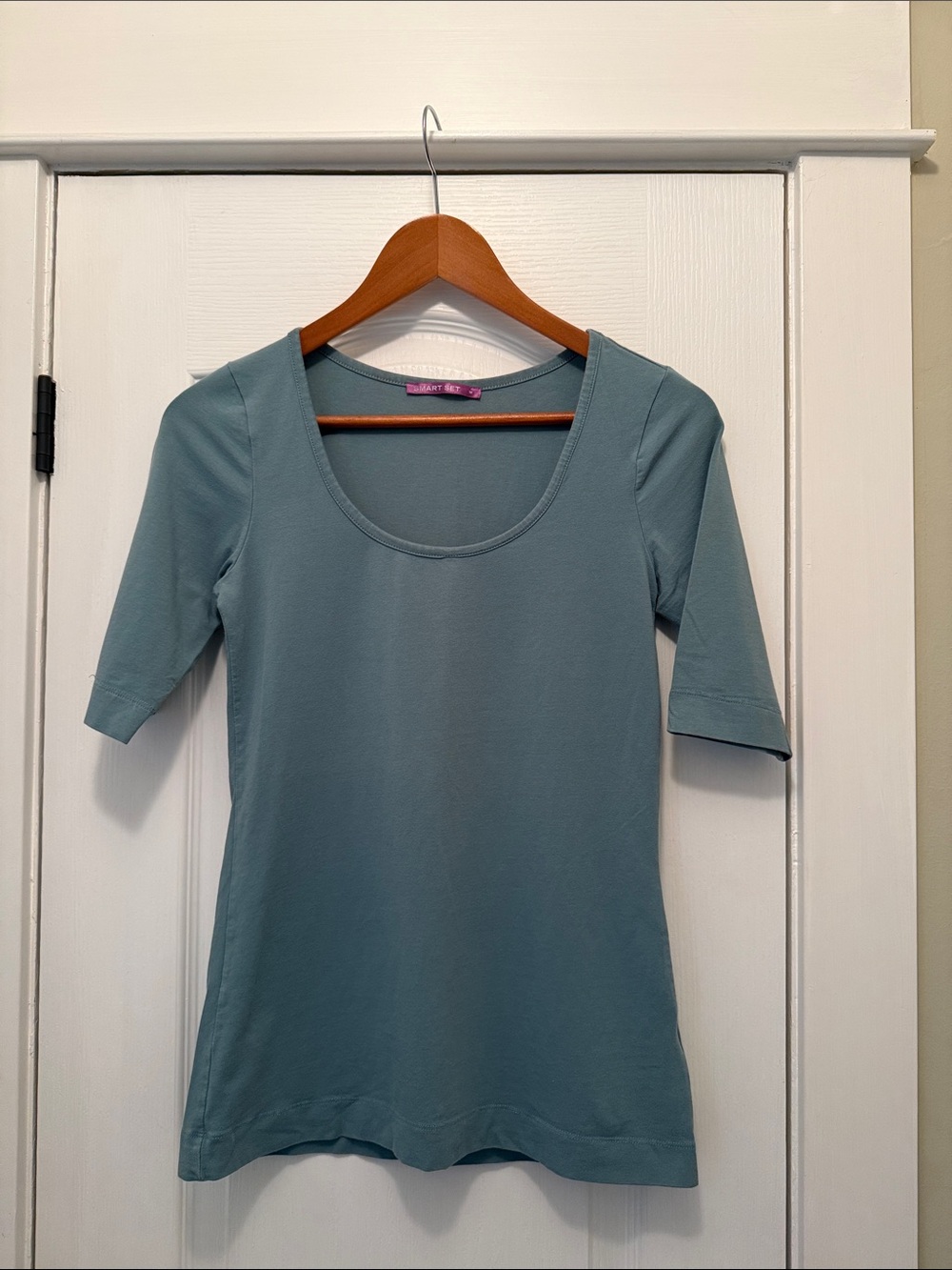 Smart Set Scoop Neck Elbow Sleeve Top - Teal Blue